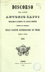 Discorso del conte Antonio Saffi, letto il giorno della solenne distribuzione de' premj dell'anno 1839