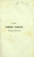 Sette libere parole di un italiano sulla Italia (marzo 1849)