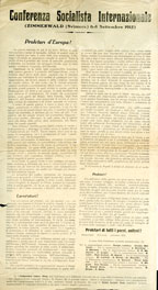 Conferenza Socialista Internazionale. ZImmerwald (Svizzera) 6-8 Settembre 1915